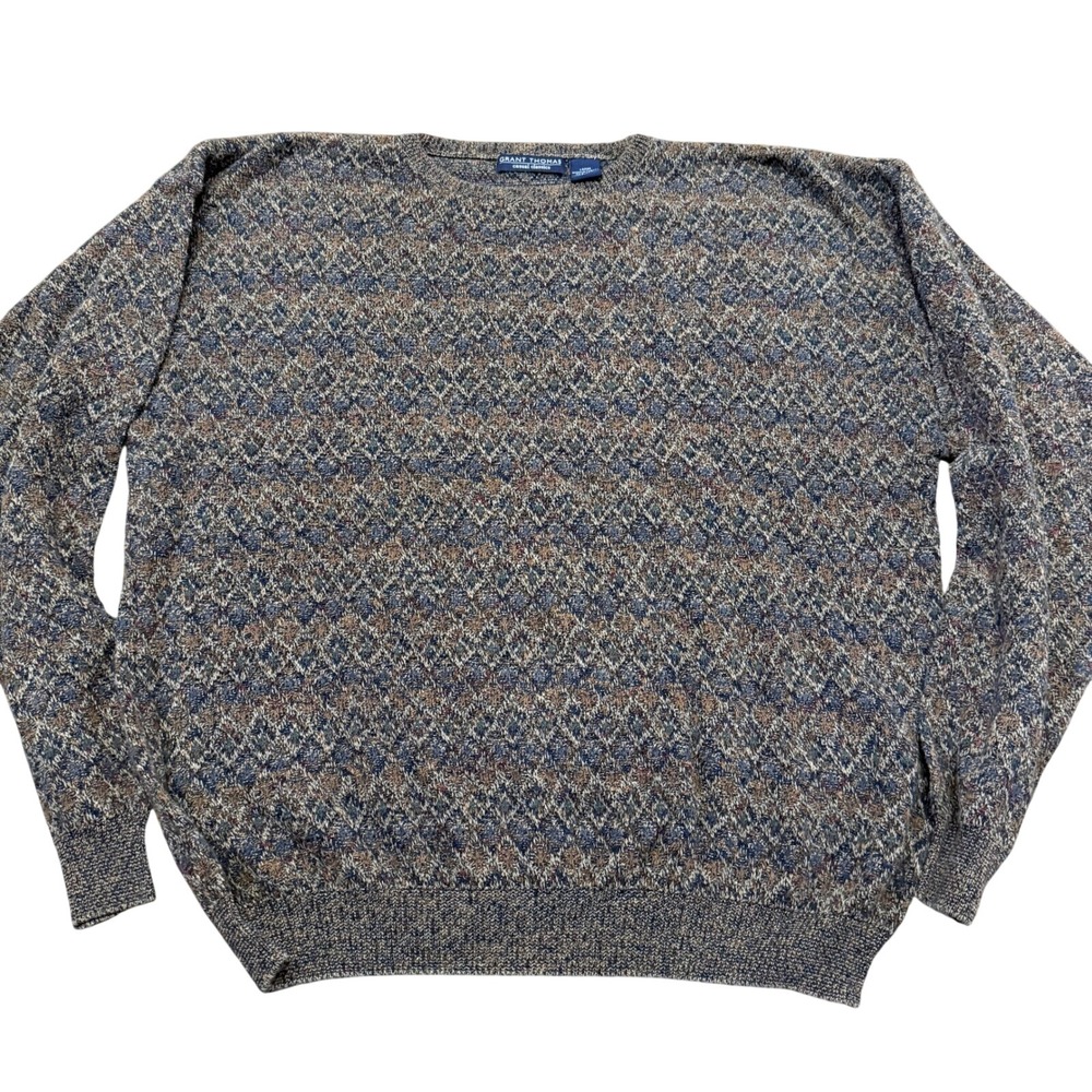 Grant Thomas Sweater Earth Tone Diamond Knit Crewneck Men's Large